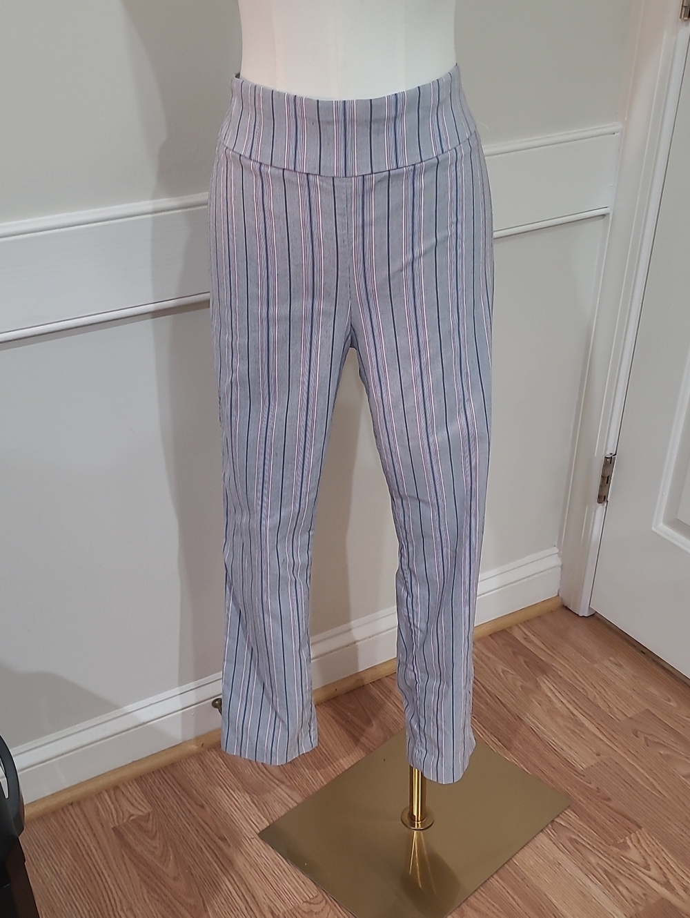 Van Heusen Vertical Striped Blue, White, and Red Pull-On Stretch Pants - Size 12
